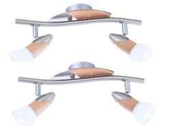 Globo 2er Set 2flammige Deckenleuchten Deckenstrahler LORD Mit Holz, Schirme Satiniert