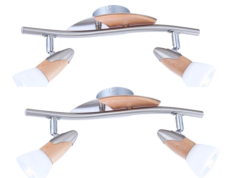 Globo 2er Set 2flammige Deckenleuchten Deckenstrahler LORD Mit Holz, Schirme Satiniert 1 Globo 2er Set 2flammige Deckenleuchten Deckenstrahler LORD Mit Holz, Schirme Satiniert