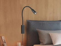 Fischer & Honsel 2in1 LED Wandleuchte & Bettleuchte STEN Schwarz Dimmbar, Schwanenhals Leselampe