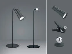 Reality Leuchten 3 In 1 LED Akku Tischleuchte MAXI Mit Klemm- & Klebestation, Schwarz H: 36cm