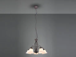 Trio Leuchten 5-flammiger Kronleuchter RUSTICA Landhausstil In Rostoptik Mit Glasschirmen -Heimbeleuchtung Angebote 5 flammiger kronleuchter rustica landhausstil in r 2