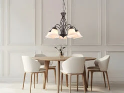 Trio Leuchten 5-flammiger Kronleuchter RUSTICA Landhausstil In Rostoptik Mit Glasschirmen