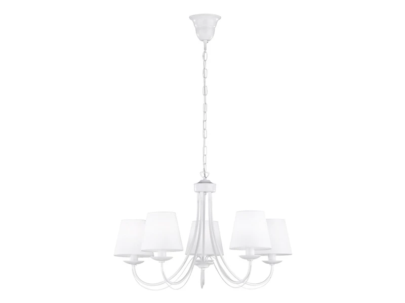 MeineWunschleuchte 5 Flammiger LED Kronleuchter Mit Stoffschirmen In Weiß Matt, Ø 70cm 2 MeineWunschleuchte 5 Flammiger LED Kronleuchter Mit Stoffschirmen In Weiß Matt, Ø 70cm – Bild 2