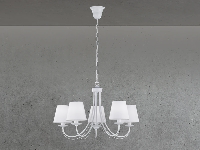 MeineWunschleuchte 5 Flammiger LED Kronleuchter Mit Stoffschirmen In Weiß Matt, Ø 70cm 3 MeineWunschleuchte 5 Flammiger LED Kronleuchter Mit Stoffschirmen In Weiß Matt, Ø 70cm – Bild 3