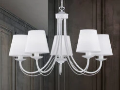 MeineWunschleuchte 5 Flammiger LED Kronleuchter Mit Stoffschirmen In Weiß Matt, Ø 70cm 13 MeineWunschleuchte 5 Flammiger LED Kronleuchter Mit Stoffschirmen In Weiß Matt, Ø 70cm -Heimbeleuchtung Angebote 5 flammiger led kronleuchter mit stoffschirmen in 1 5