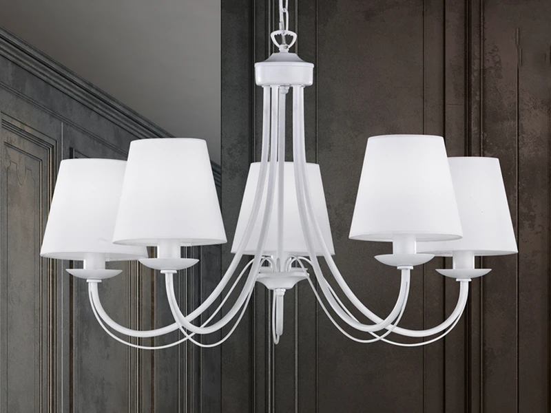 MeineWunschleuchte 5 Flammiger LED Kronleuchter Mit Stoffschirmen In Weiß Matt, Ø 70cm 6 MeineWunschleuchte 5 Flammiger LED Kronleuchter Mit Stoffschirmen In Weiß Matt, Ø 70cm – Bild 6
