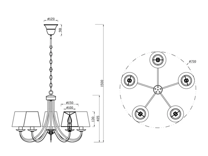 MeineWunschleuchte 5 Flammiger LED Kronleuchter Mit Stoffschirmen In Weiß Matt, Ø 70cm 8 MeineWunschleuchte 5 Flammiger LED Kronleuchter Mit Stoffschirmen In Weiß Matt, Ø 70cm – Bild 8