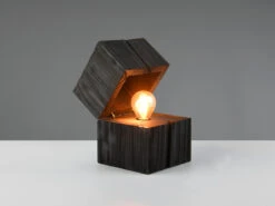 Trio Leuchten Aufklappbare LED Tischleuchte TREASURE Aus Holz Schwarz, Höhe 16cm