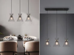 MeineWunschleuchte Ausgefallene LED Pendelleuchte, 3 Draht Lampenschirme Schwarz-Gold Ø 20cm