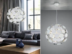 MeineWunschleuchte Ausgefallene LED Pendelleuchte Mit Lampenschirm Weiß-Silber, Ø 54cm