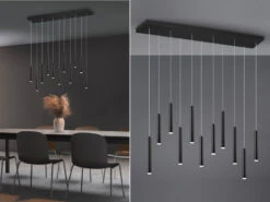 Trio Leuchten Ausgefallene LED Pendelleuchte TUBULAR Mehrflammig Schwarz Matt 3 Stufen Dimmbar