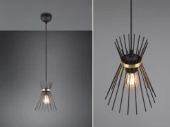 Reality Leuchten Ausgefallene Pendelleuchte ROD, Draht Lampenschirm Schwarz-Gold Ø 20cm