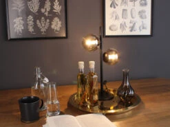 MeineWunschleuchte Außergewöhnliche LED Tischleuchte Schwarz - Glaskugeln Rauchglas, 40cm -Heimbeleuchtung Angebote aussergewoehnliche led tischleuchte schwarz glasku 2