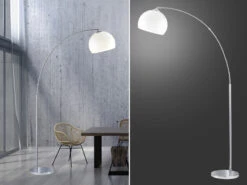 Reality Leuchten Bogenleuchte BRASILIA 1 Flammig Metall Silber, Acryl Lampenschirm, 180cm Hoch