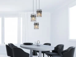 Globo Cluster Pendelleuchte GORLEY 3-flammig Mit Rauchglas Stäben, Ø 47cm