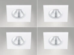 Trio Leuchten Eckiger LED Deckeneinbaustrahler 4er Set Dimmbar In Weiß Matt, IP65