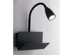 ECO-LIGHT Flexible USB LED Leselampe Schwarz, Wandleuchte Mit Ablage & Ladefunktion