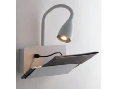 ECO-LIGHT Flexible USB Leselampe GULP Weiß, Wandleuchte Mit Ablage & Ladefunktion