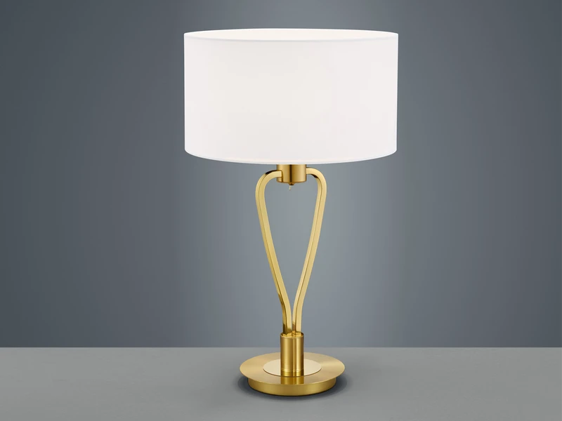 Trio Leuchten Große Tischleuchte PARIS II Messing Mit Stoff Lampenschirm Weiß, Höhe 58cm 3 Trio Leuchten Große Tischleuchte PARIS II Messing Mit Stoff Lampenschirm Weiß, Höhe 58cm – Bild 3