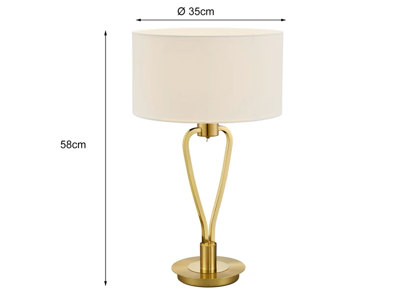 Trio Leuchten Große Tischleuchte PARIS II Messing Mit Stoff Lampenschirm Weiß, Höhe 58cm 4 Trio Leuchten Große Tischleuchte PARIS II Messing Mit Stoff Lampenschirm Weiß, Höhe 58cm – Bild 4