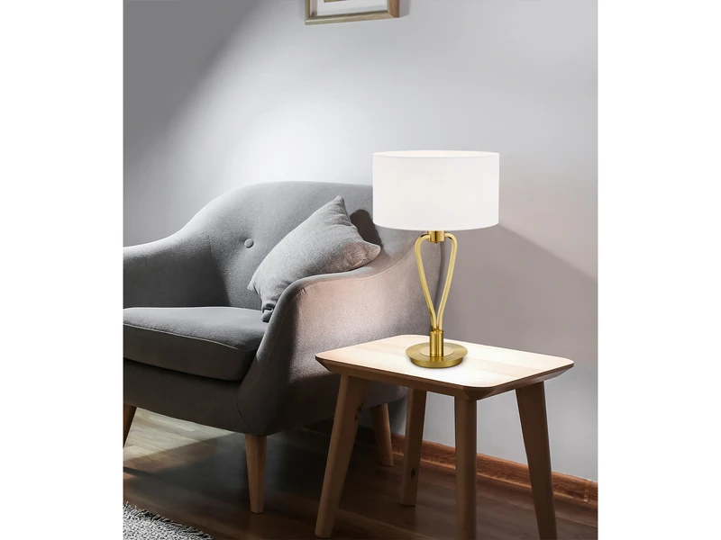 Trio Leuchten Große Tischleuchte PARIS II Messing Mit Stoff Lampenschirm Weiß, Höhe 58cm 5 Trio Leuchten Große Tischleuchte PARIS II Messing Mit Stoff Lampenschirm Weiß, Höhe 58cm – Bild 5