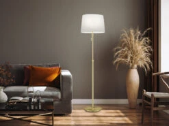 Trio Leuchten Höhenverstellbare LED Stehleuchte Mit Stylishem Stoffschirm, Weiß Messing -Heimbeleuchtung Angebote hoehenverstellbare led stehleuchte mit stylishem s 6