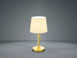 Trio Leuchten Höhenverstellbare LED Tischleuchte Mit Stylishem Stoffschirm, Weiß Messing