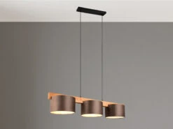 MeineWunschleuchte Holzbalken Pendelleuchte LANAT 3-flammig Mit Samtschirm Braun, Breite 100cm -Heimbeleuchtung Angebote holzbalken pendelleuchte lanat 3 flammig mit samts 2