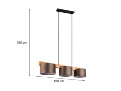 MeineWunschleuchte Holzbalken Pendelleuchte LANAT 3-flammig Mit Samtschirm Braun, Breite 100cm -Heimbeleuchtung Angebote holzbalken pendelleuchte lanat 3 flammig mit samts 3