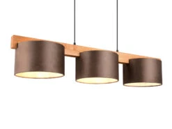 MeineWunschleuchte Holzbalken Pendelleuchte LANAT 3-flammig Mit Samtschirm Braun, Breite 100cm -Heimbeleuchtung Angebote holzbalken pendelleuchte lanat 3 flammig mit samts 4
