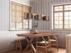 MeineWunschleuchte Holzbalken Pendelleuchte LANAT 3-flammig Mit Samtschirm Braun, Breite 100cm -Heimbeleuchtung Angebote holzbalken pendelleuchte lanat 3 flammig mit samts 5