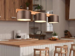 MeineWunschleuchte Holzbalken Pendelleuchte LANAT 3-flammig Mit Samtschirm Braun, Breite 100cm -Heimbeleuchtung Angebote holzbalken pendelleuchte lanat 3 flammig mit samts 6