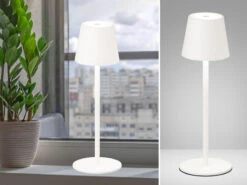 FHL Easy Kabellose Akku Tischlampe TROPEA Weiß 38cm Mit USB Kabel & Sensor Dimmer