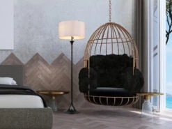 MeineWunschleuchte Klassische LED Stehleuchte Schwarz Mit Stoffschirm In Weiß - Höhe 155cm