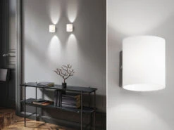 Fischer & Honsel Kleine LED Wandleuchte BETTY Mit Schalter, Opalglas Weiß / Silber, Höhe 9cm