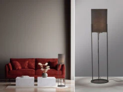 Fischer & Honsel Kleine Stehleuchte SPENZER Schwarz Mit Stoffschirm Innen Gold - Höhe 114cm