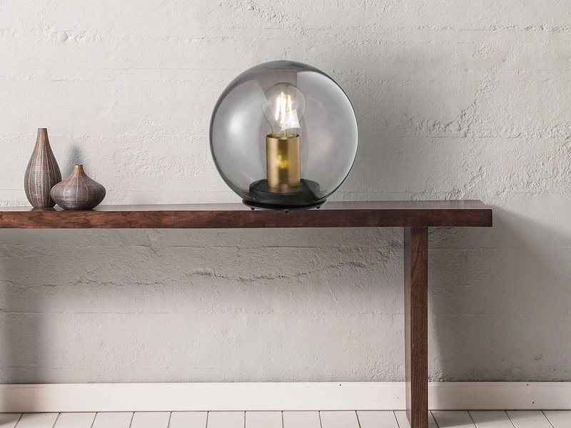 Fischer & Honsel Kleine Tischlampe DINI Rauchglas Schwarz Mit Messing - Kugel Ø 25cm 5 Fischer & Honsel Kleine Tischlampe DINI Rauchglas Schwarz Mit Messing - Kugel Ø 25cm – Bild 5