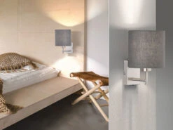 Fischer & Honsel Kleine Wandleuchte DREAMER Mit Schalter & Stoffschirm Grau Rund