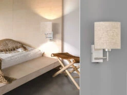 Fischer & Honsel Kleine Wandleuchte DREAMER Mit Schalter & Stoffschirm Beige Rund