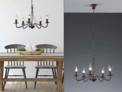 Reality Leuchten Kronleuchter COUNTRY 5 Flammig Metall In Rostoptik - Abhängung 172cm Ø55cm