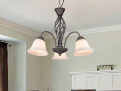 MeineWunschleuchte Kronleuchter Landhaus 3-flammig Mit LED Dimmbar, Rostoptik & Lampenschirme Glas