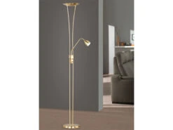 Trio Leuchten LED Deckenfluter ARIZONA Mit Leselampe & Dimmer 180cm Hoch, Messing