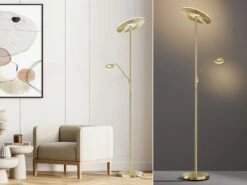 Fischer & Honsel LED Deckenfluter DENT Messing Mit Leselampe Dimmbar - Höhe 180cm