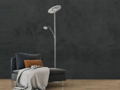 Fischer & Honsel LED Deckenfluter DENT Silber Mit Leselampe Dimmbar - Höhe 180cm