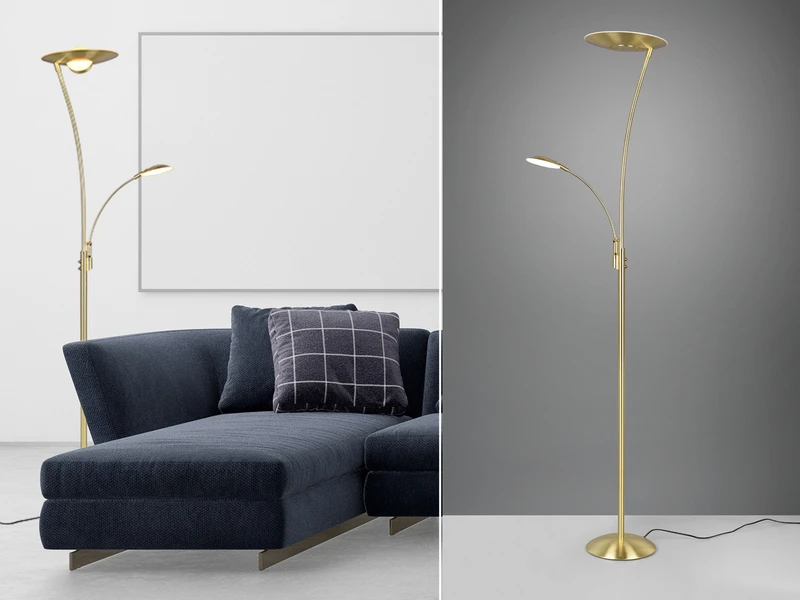 Trio Leuchten LED Deckenfluter GRANBY Messing Schwenkbar Mit Lesearm, Höhe 180cm 1 Trio Leuchten LED Deckenfluter GRANBY Messing Schwenkbar Mit Lesearm, Höhe 180cm