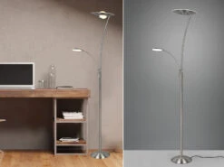 Trio Leuchten LED Deckenfluter GRANBY Silber Schwenkbar Mit Lesearm, Höhe 180cm