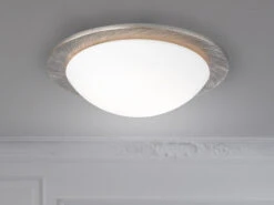 MeineWunschleuchte LED Deckenlampe Dimmbar, Glas Lampenschirm Weiß Metall Silber Antik, Ø 38cm