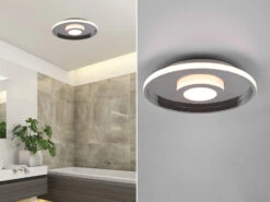 Trio Leuchten LED Deckenleuchte ASCARI, Rund, Silber Chrom, Ø 30cm, Dimmbar, IP44