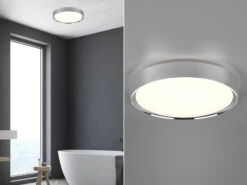 Heimbeleuchtung Angebote 9 Trio Leuchten LED Deckenleuchte CLARIMO In Silber Chrom Ø 33cm, IP44 - Badlampen