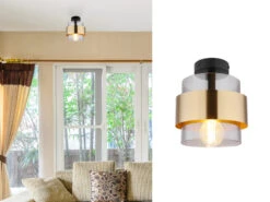 MeineWunschleuchte LED Deckenleuchte Mit Rauchglas Lampenschirm Ø18cm, Messingring